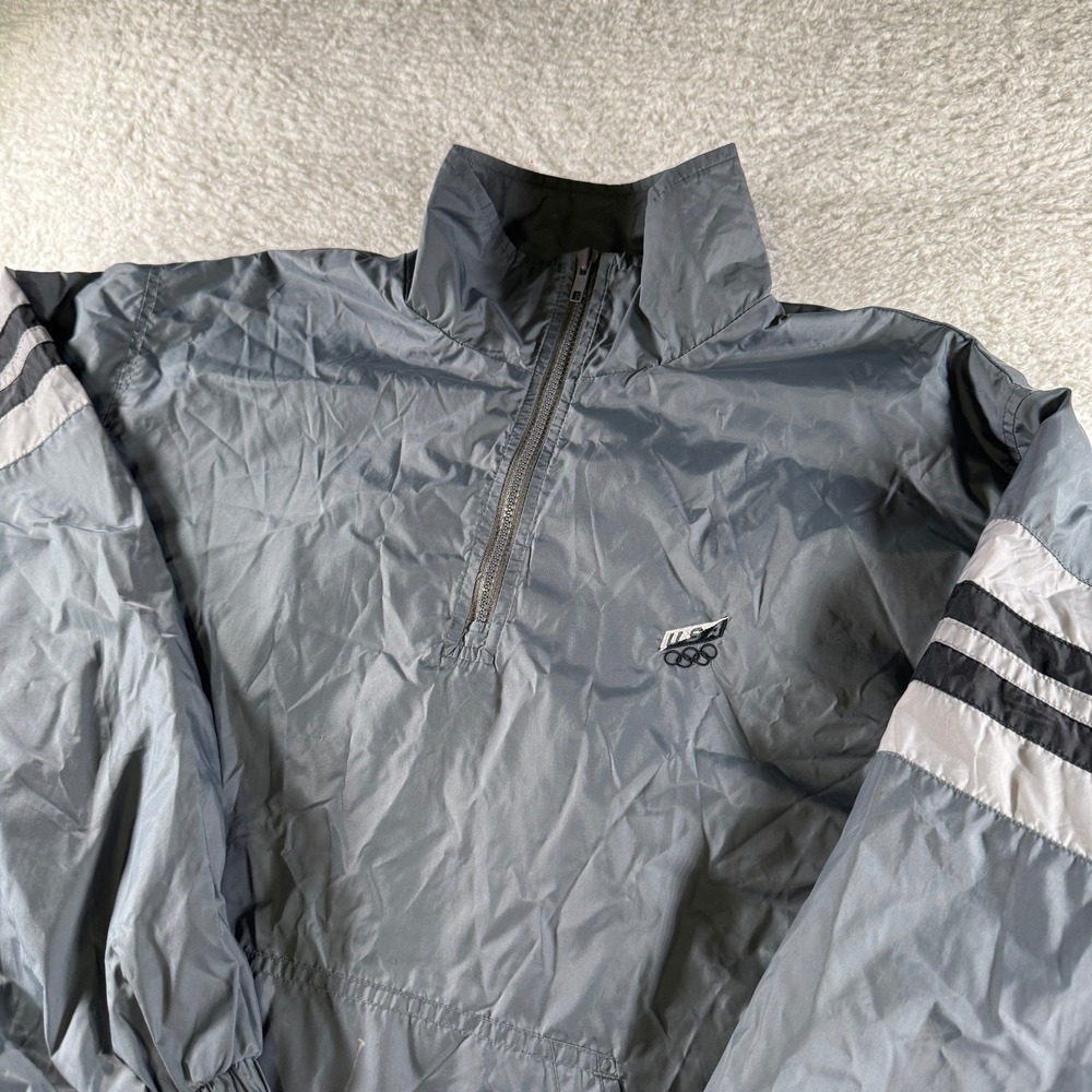 Vintage JcPenney‎ Olympics USA Gray Grey Windbreaker Men's Medium 1/2 Zip Jacket